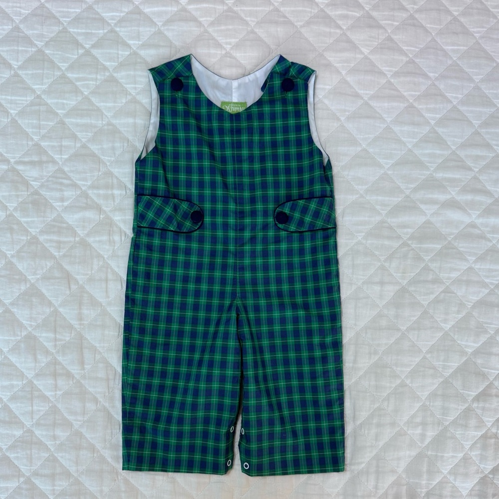 Green and Blue Plaid Sleeveless Jumpsuit